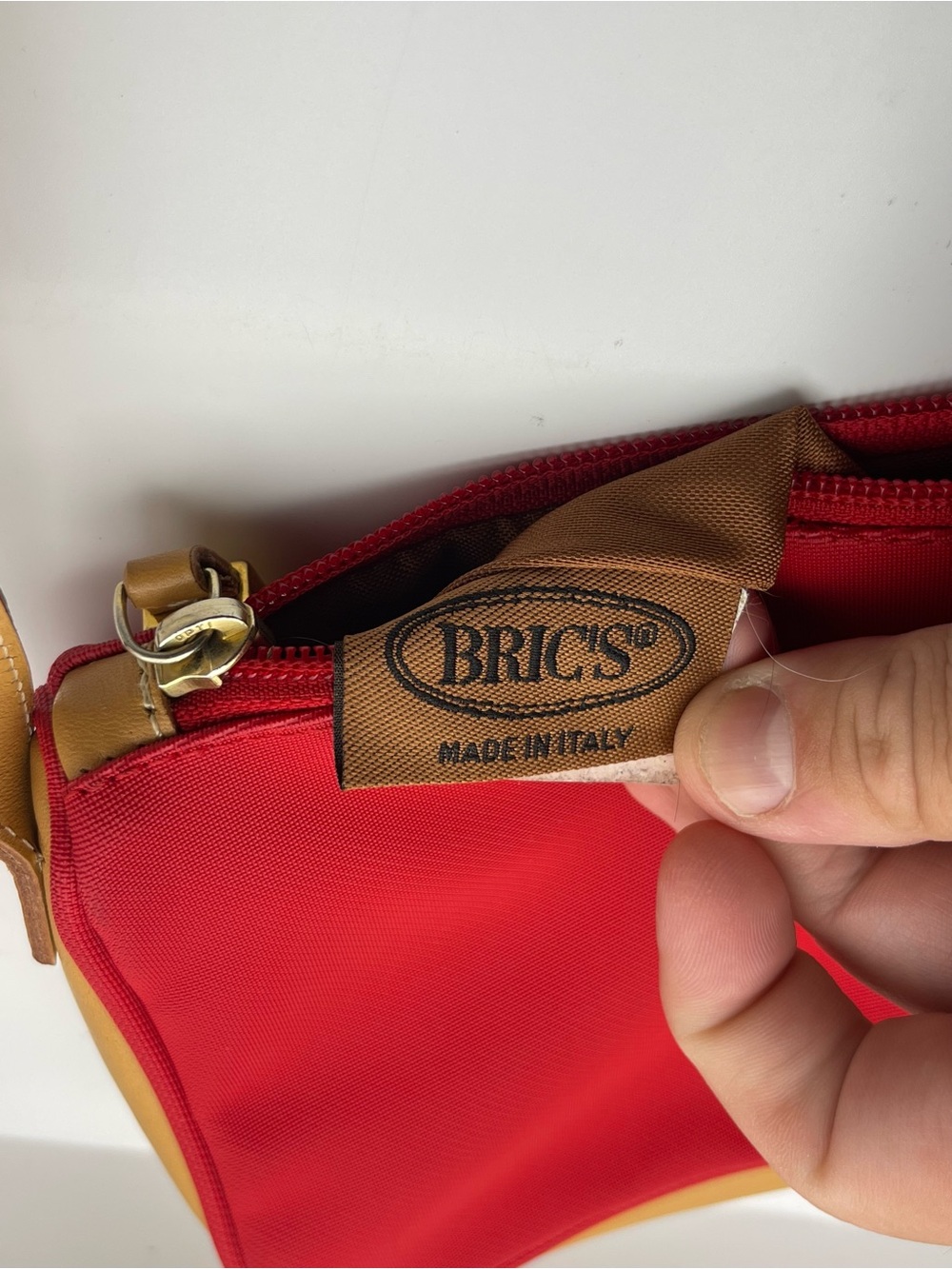 Brics Red Canvas & leather Crossbody with Tan Leather Strap Made in Italy - Picture 7 of 7